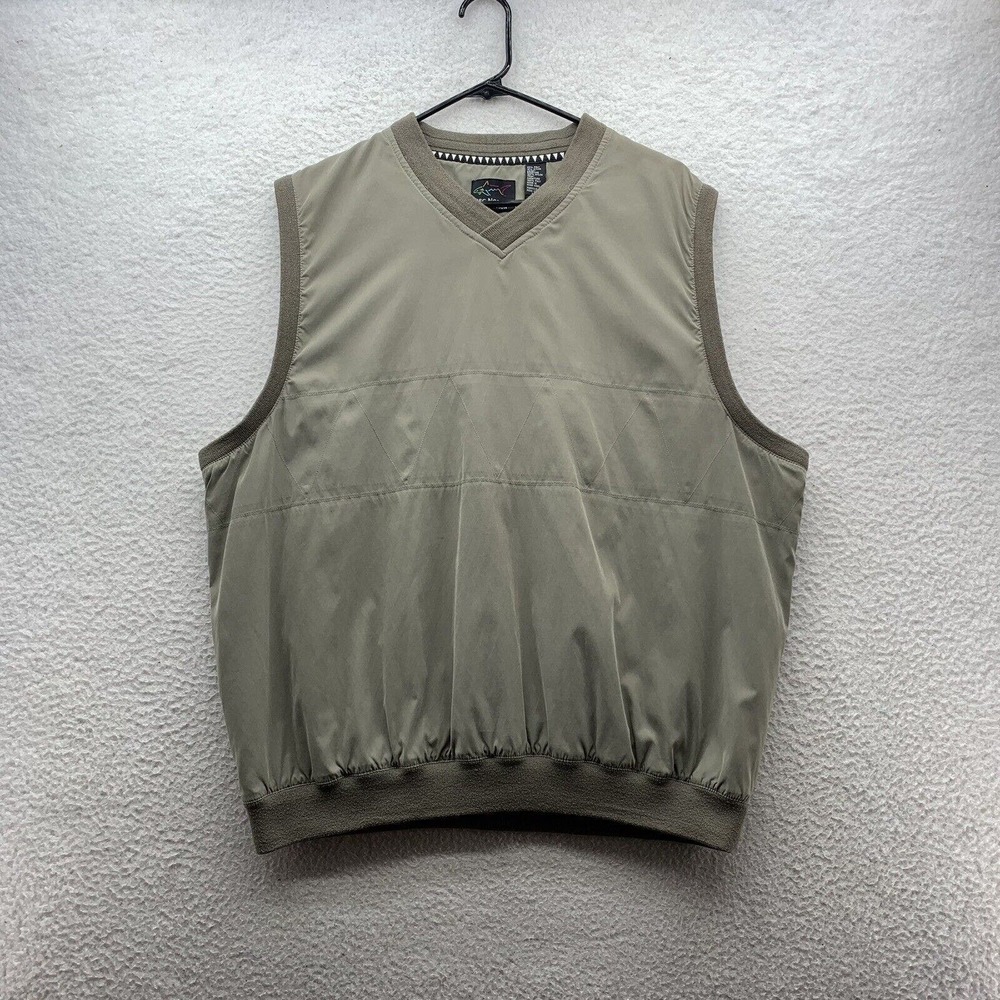 VTG Greg Norman Golf Vest Mens Large L V-Neck Subtle Argyle Tapered Windbreaker